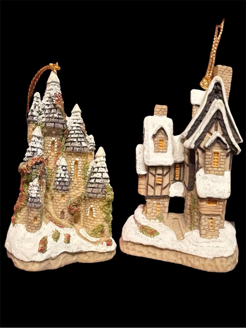Vintage David Winter Cottages Christmas Ornament 2-Piece Collector Lot
